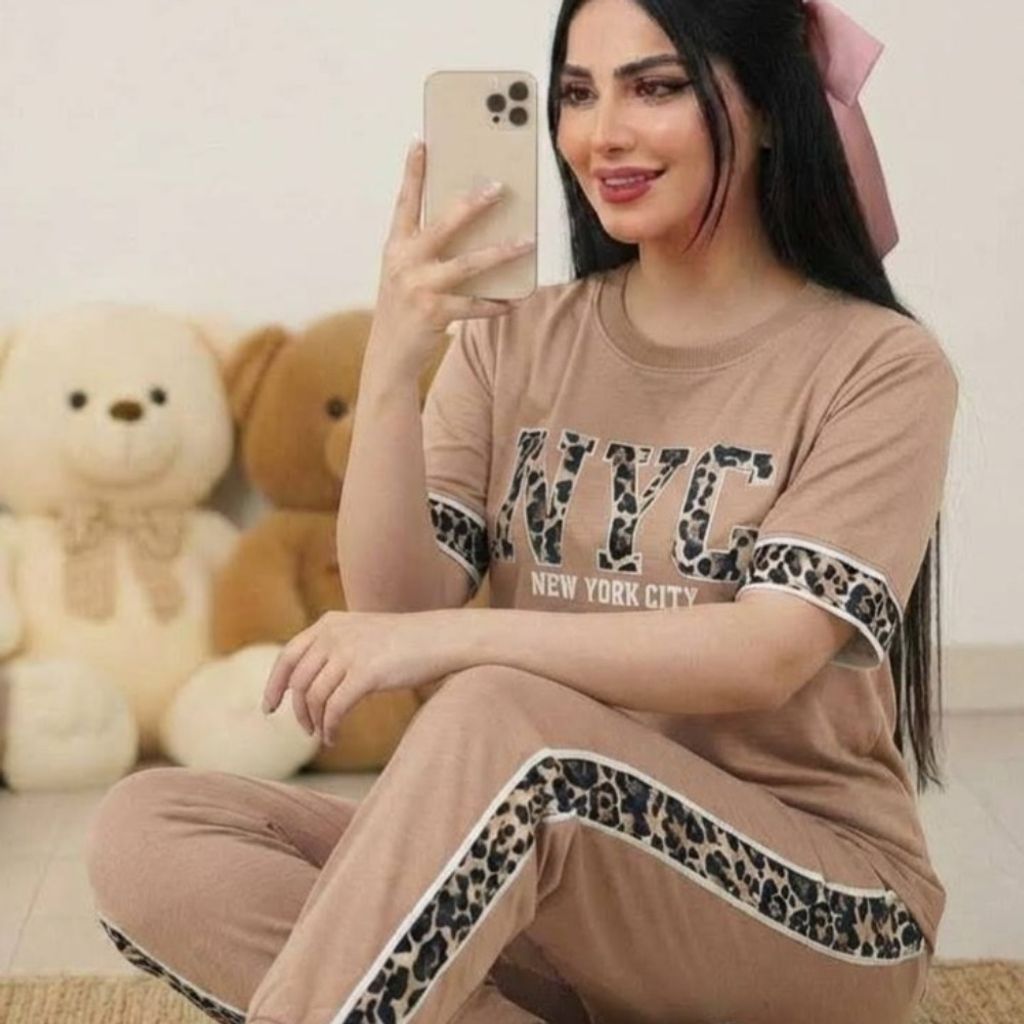 قیمت ست تیشرت و شلوار خونگی نوشته پلنگی زنانه