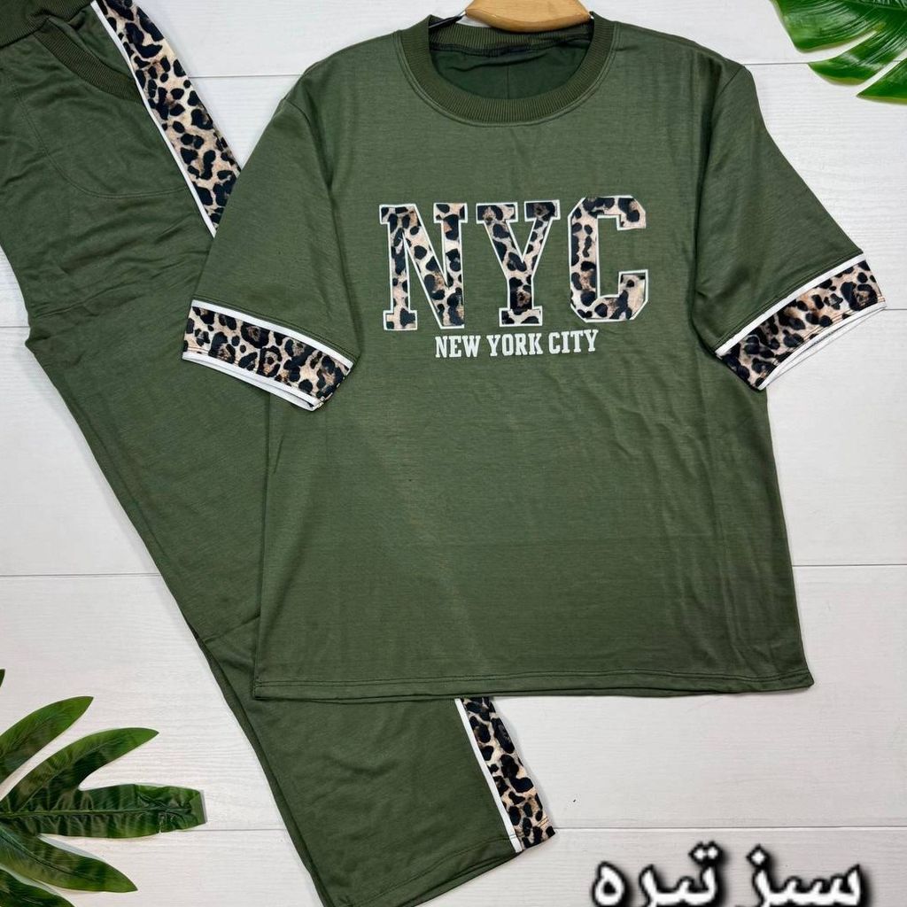 مشخصات ست تیشرت و شلوار خونگی نوشته پلنگی زنانه