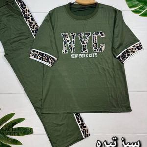 ست تیشرت و شلوار خونگی نوشته پلنگی زنانه