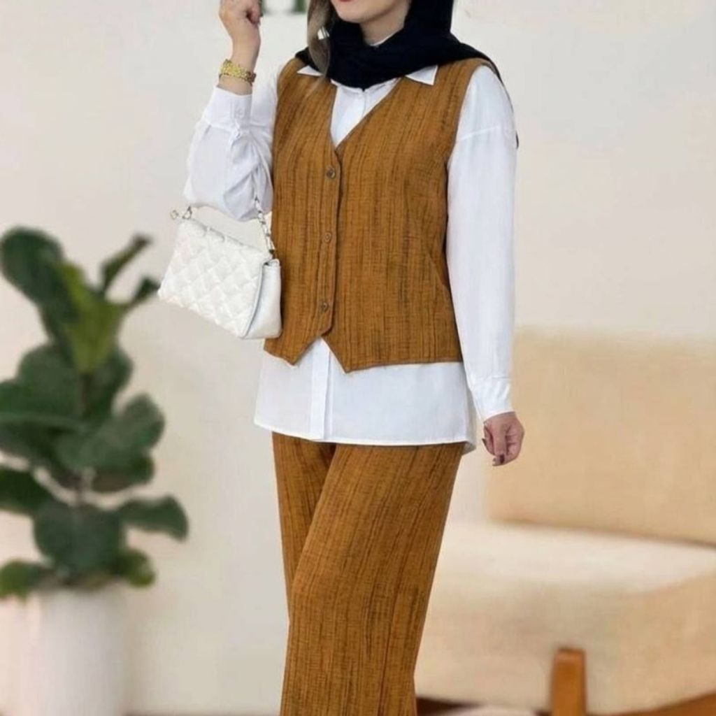 فروش اینترنتی ست سه تیکه مجلسی شومیز و جلیقه و شلوار زنانه