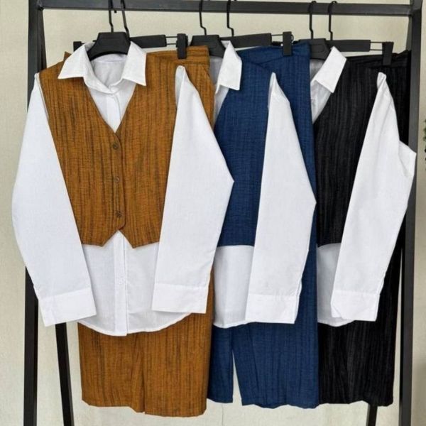 ست سه تیکه مجلسی شومیز و جلیقه و شلوار زنانه