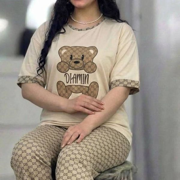 ست تیشرت و شلوار خونگی زنانه و دخترانه خرسی گوچی