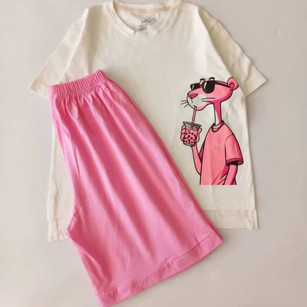 ست تیشرت شلوارک پلنگ صورتی akh