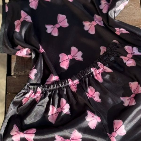 تاپ و شلوارک ساتن پاپیون