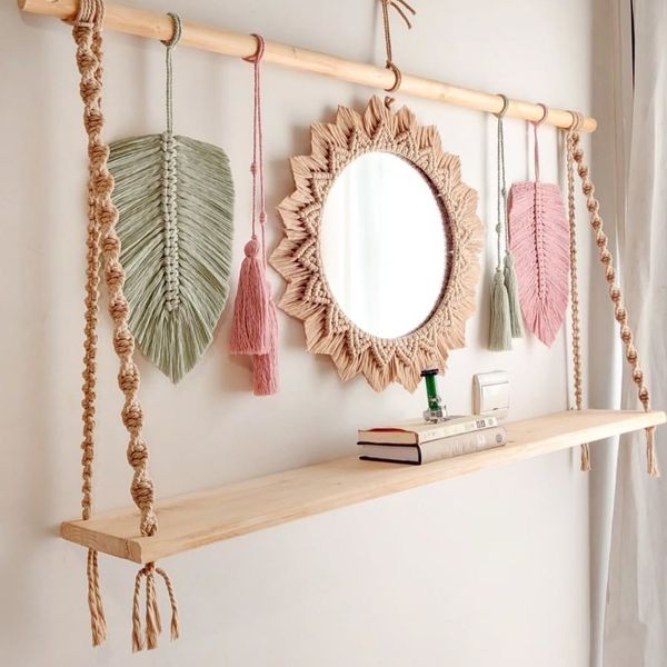 شلف و‌ایینه‌ مکرومه بافی مدل عروسکی