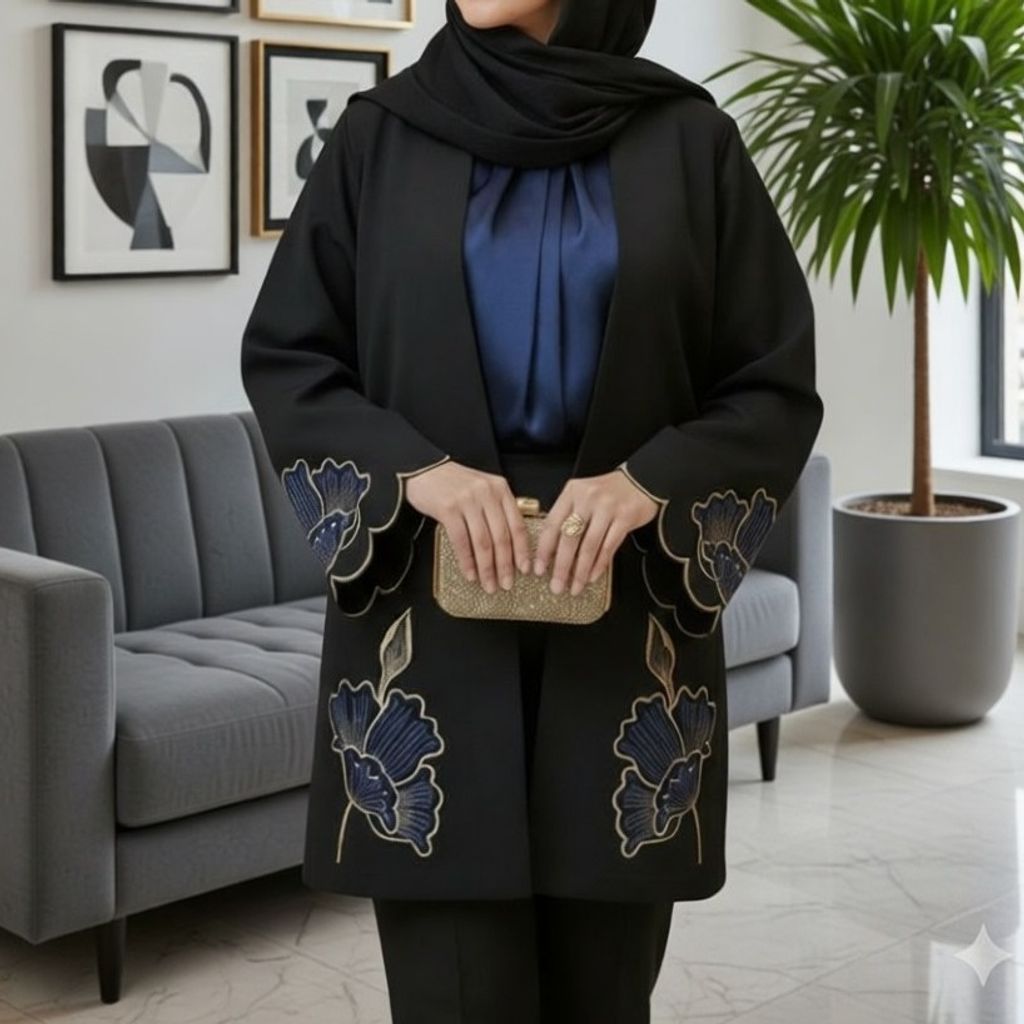 خرید اینترنتی قیمت مانتو مجلسی مدل آلند سرمه ای
