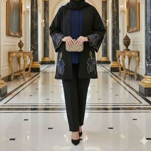 مشخصات مانتو مجلسی مدل آلند سرمه ای 