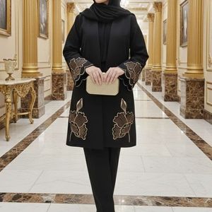خرید اینترنتی قیمت مانتو مجلسی مدل آلند قهوه ای