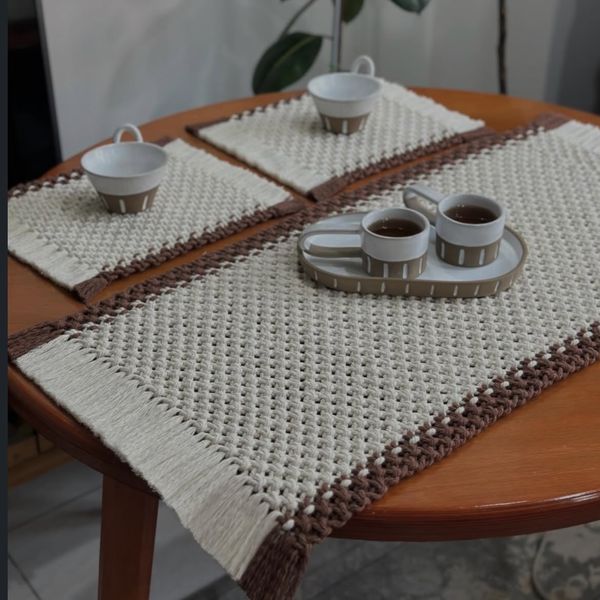 سه تیکه ست مکرومه رانر و‌ زیر بشقابی ارسال رایگان