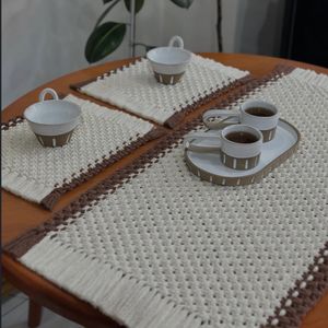 مشخصات سه تیکه ست مکرومه رانر و‌ زیر بشقابی ارسال رایگان