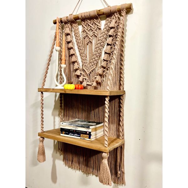 شلف چوبی مدرن دو طبقه مکرومه ارسال رایگان