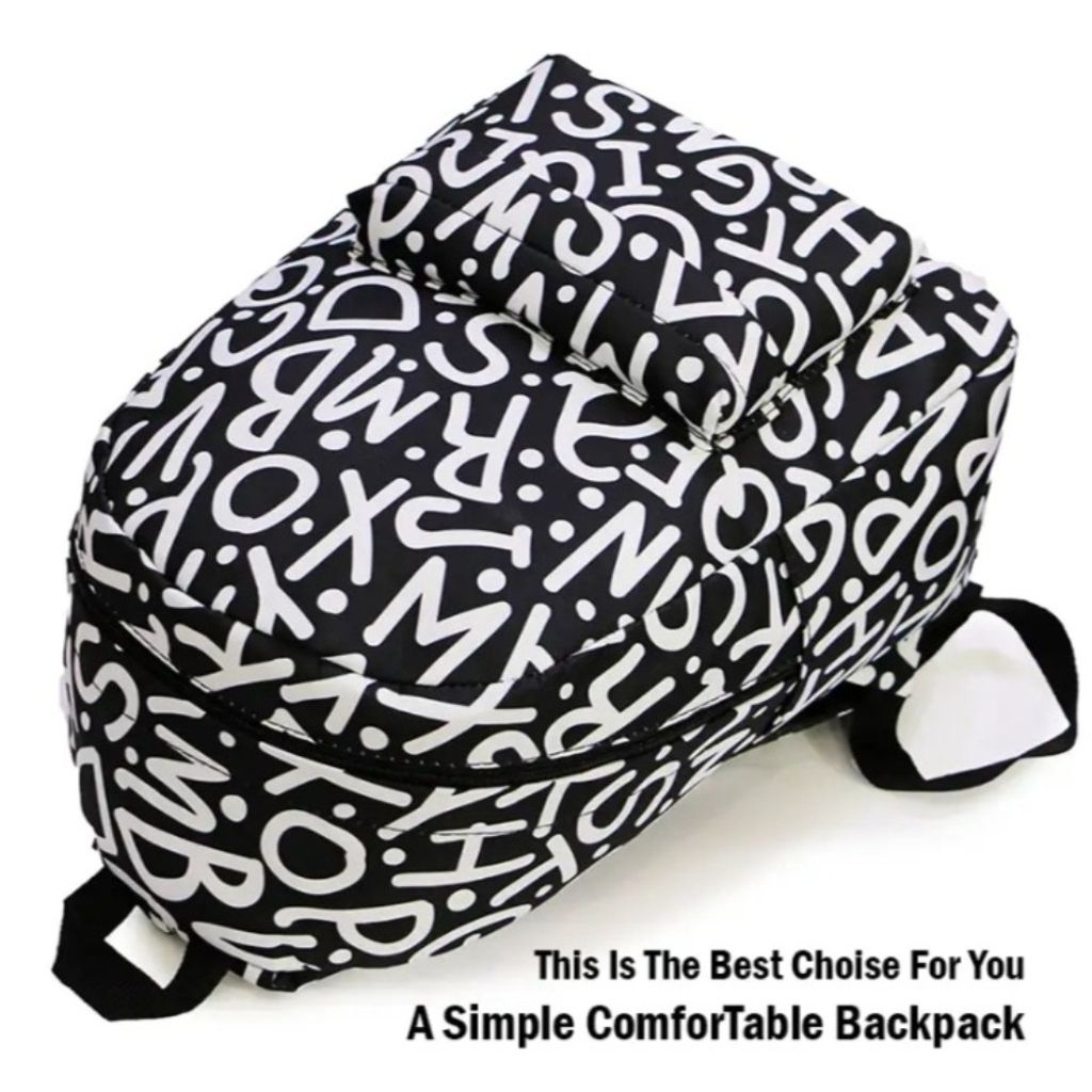 خرید انلاین کوله پشتی حروف مشکی سفید