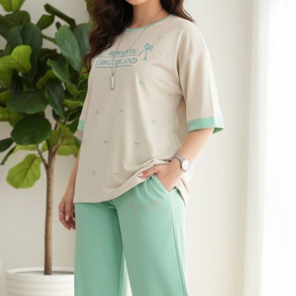 ست تیشرت و شلوار خونگی زنانه و دخترانه  پاپیون