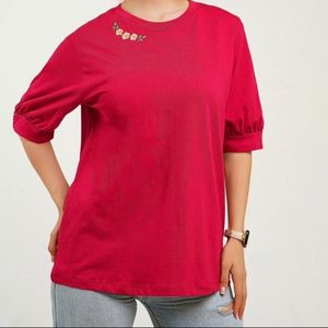 تیشرت قواره دار گلدوزی شده زنانه