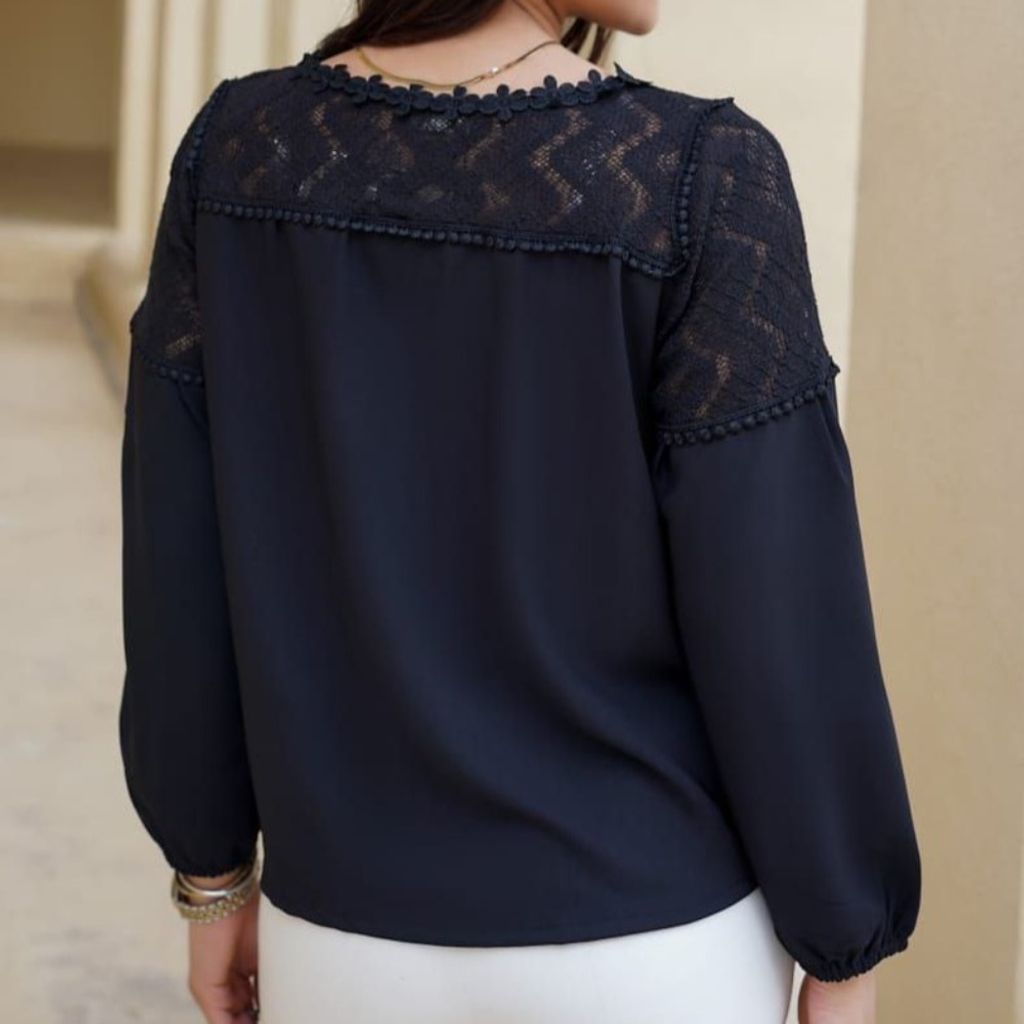 خرید انلاین شومیز تورینا زنانه کرپ مورگان و قلاب بافی