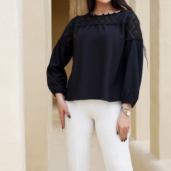 شومیز تورینا زنانه کرپ مورگان و قلاب بافی