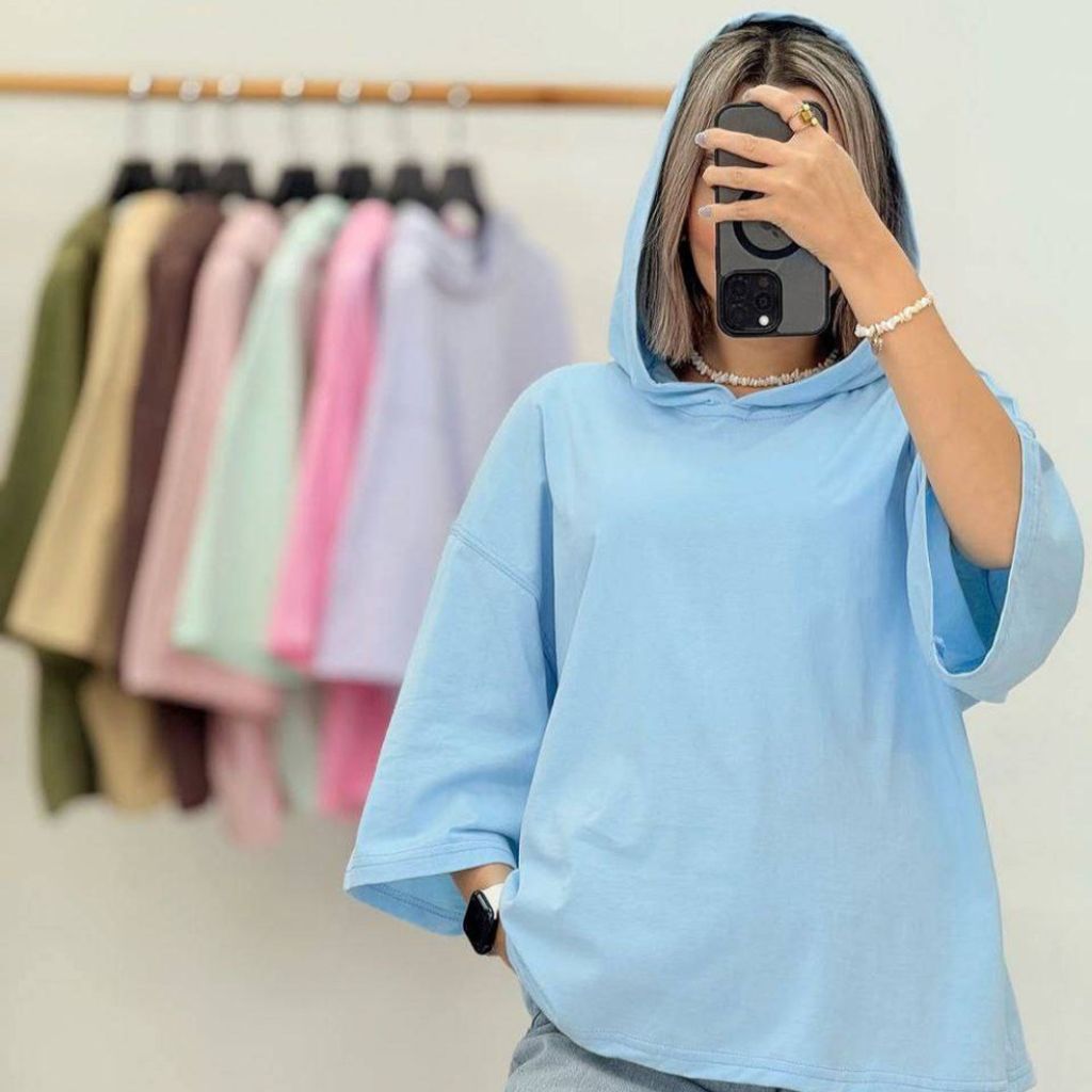 خرید آنلاین تیشرت زنانه و دخترانه لانگ کلاهدار