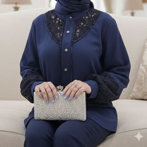 خرید اینترنتی قیمت شومیز مجلسی ملورین سرمه ای