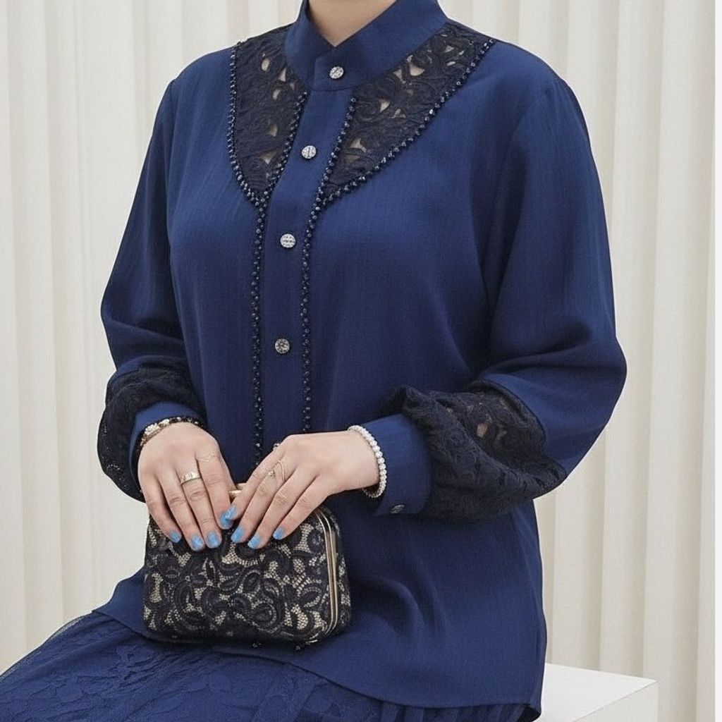 قیمت ارزان شومیز مجلسی ملورین سرمه ای