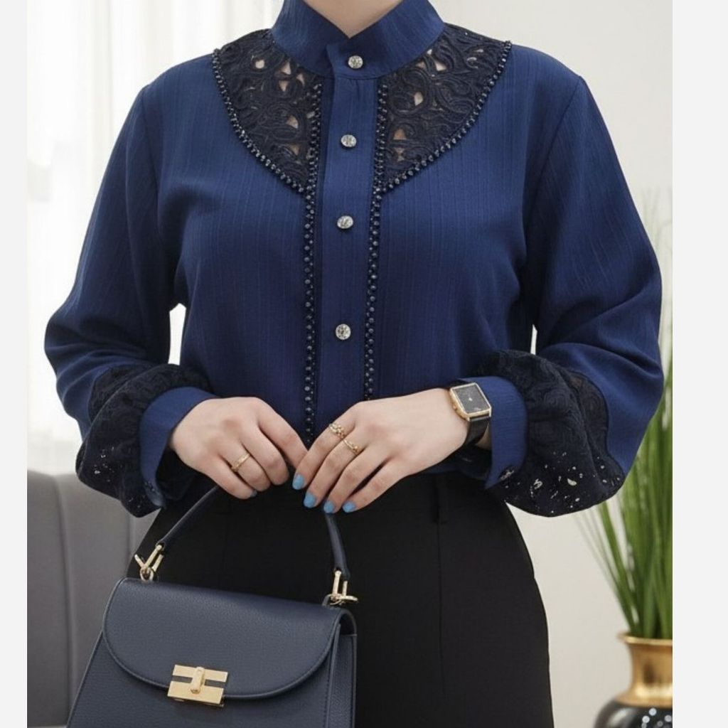 خرید اینترنتی شومیز مجلسی ملورین سرمه ای