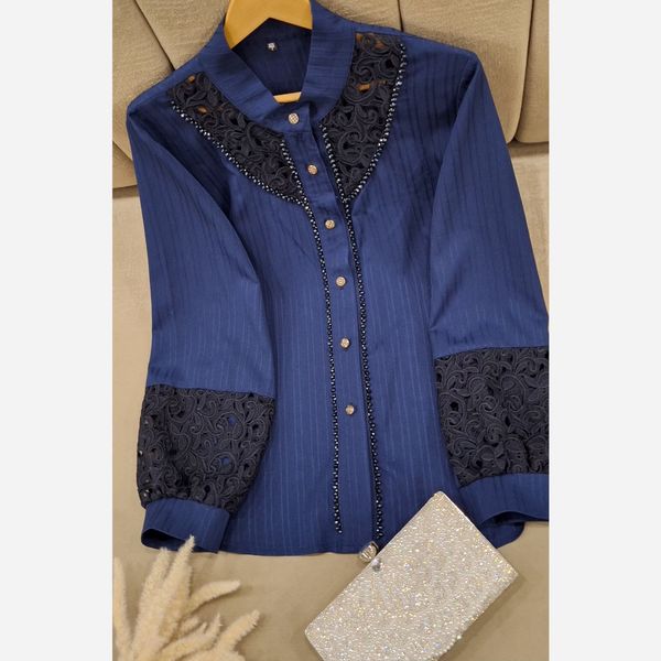 شومیز مجلسی ملورین سرمه ای