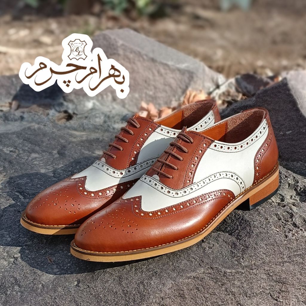 مشخصات کفش مردانه مجلسی چرم طبیعی دستدوز مدل نیلسون عسلی کرم