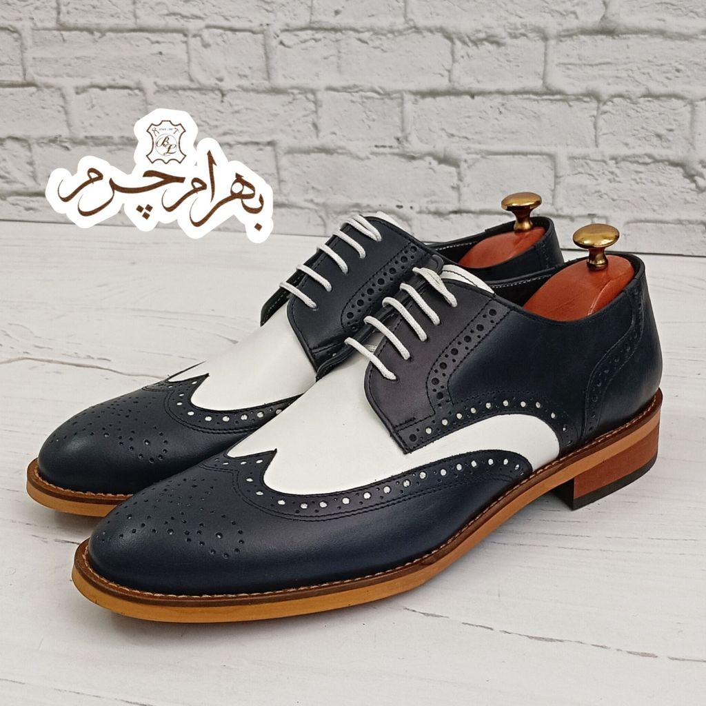 خرید اینترنتی کفش مردانه رسمی چرم طبیعی مدل ویلسون سرمه ای سفید