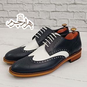 خرید اینترنتی کفش مردانه رسمی چرم طبیعی مدل ویلسون سرمه ای سفید