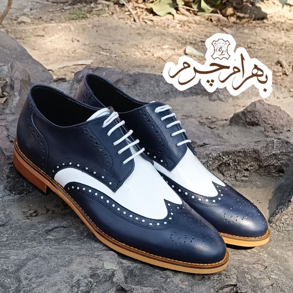 خرید آنلاین کفش مردانه رسمی چرم طبیعی مدل ویلسون سرمه ای سفید