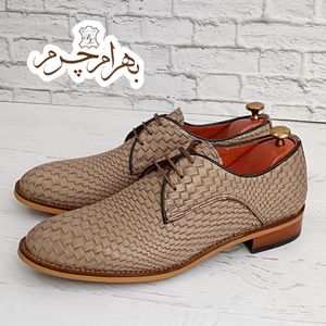 کفش مردانه مجلسی چرم طبیعی مدل آریزونا ترک حصیری