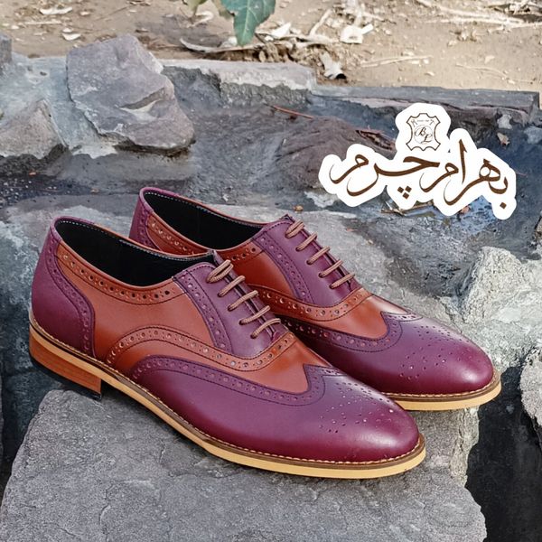 کفش مردانه مجلسی چرم طبیعی دستدوز مدل نیلسون زرشکی عسلی