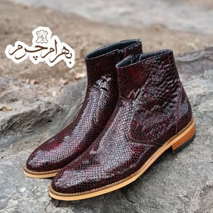نیم بوت مردانه رسمی چرم طبیعی آلپاین پوست ماری زرشکی ترک