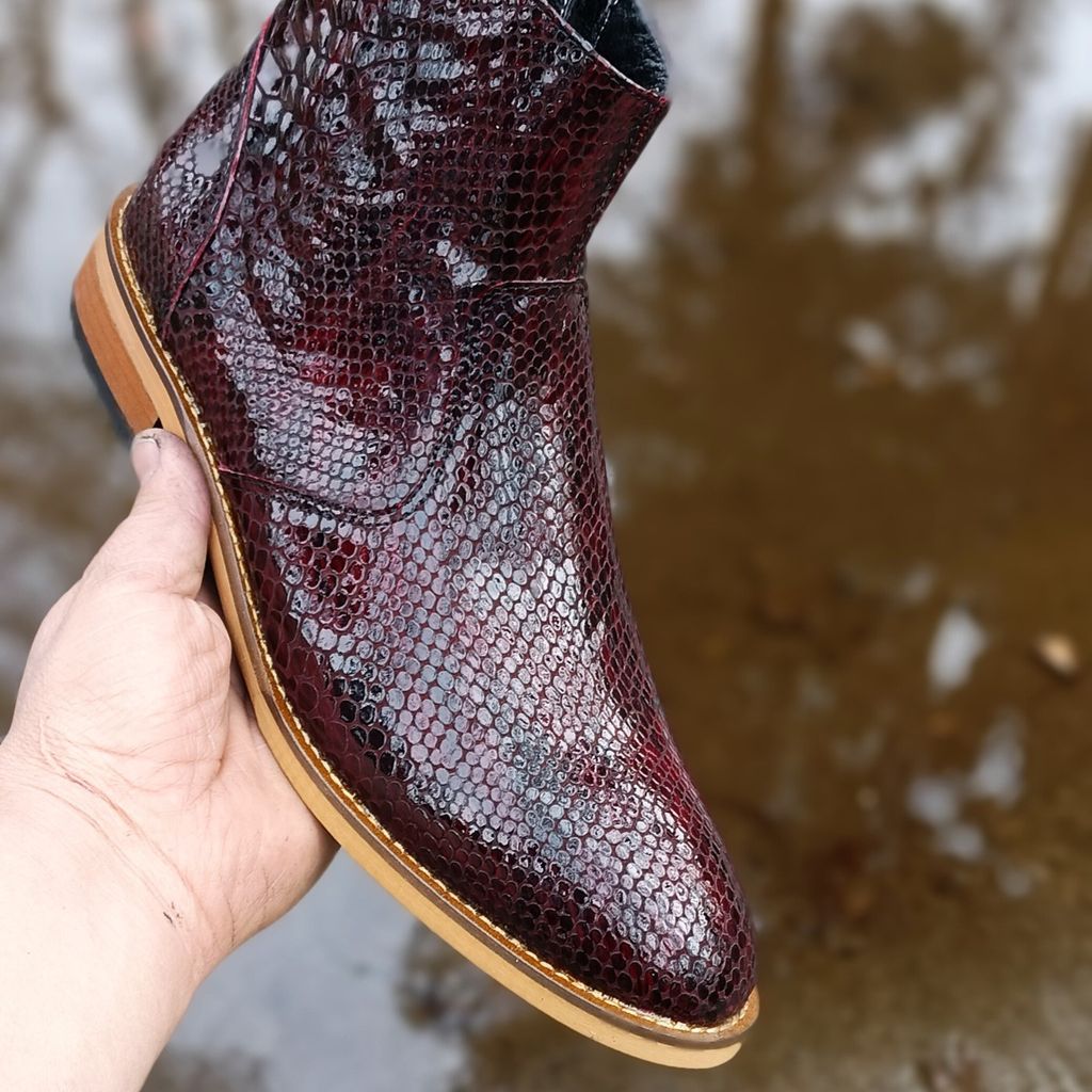 قیمت ارزان نیم بوت مردانه رسمی چرم طبیعی آلپاین پوست ماری زرشکی ترک
