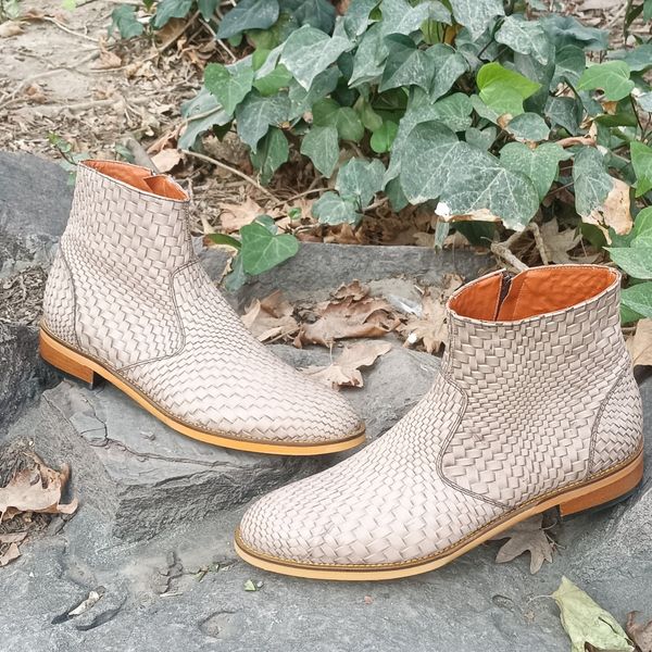 نیم بوت مردانه چرم طبیعی آلپاین حصیری ترک