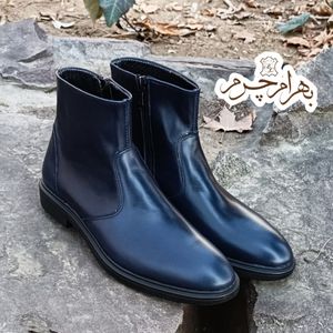 نیم بوت مردانه چرم طبیعی دست دوز مدل آلپاین اسپرت سرمه ای