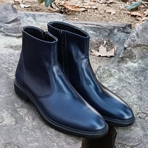 قیمت نیم بوت مردانه چرم طبیعی دست دوز مدل آلپاین اسپرت سرمه ای