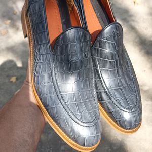 کفش مردانه کالج چرم طبیعی دست دوز کاپری کروکودیلی طوسی