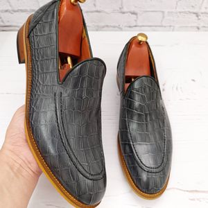 قیمت کفش مردانه کالج چرم طبیعی دست دوز کاپری کروکودیلی طوسی