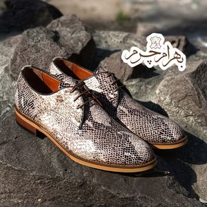 کفش مردانه مجلسی چرم طبیعی ترک مدل آریزونا پوست ماری کرم