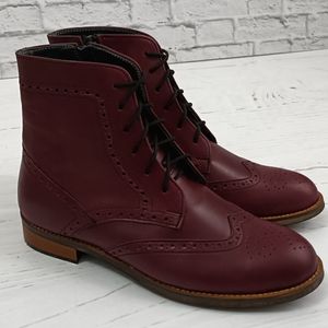 خرید اینترنتی نیم بوت زنانه چرم طبیعی مدل پارامیس کلاسیک زرشکی