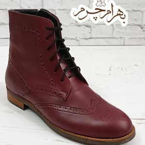 نیم بوت زنانه چرم طبیعی مدل پارامیس کلاسیک زرشکی