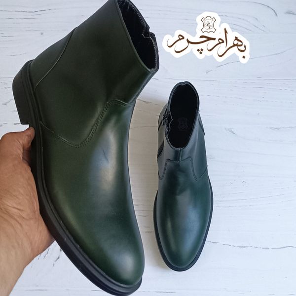 نیم بوت مردانه چرم طبیعی دست دوز مدل آلپاین اسپرت یشمی