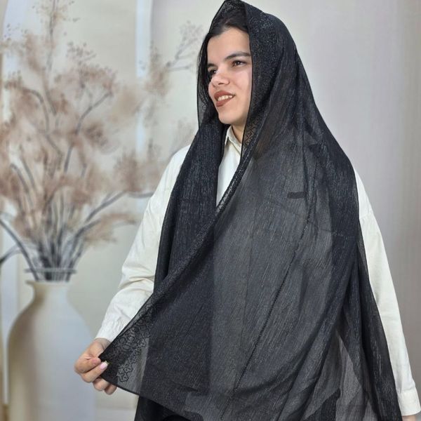 شال وارداتی مشکی نگین کوب مزونی