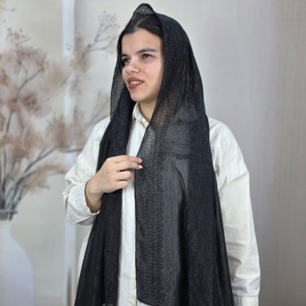 خرید آنلاین شال وارداتی مشکی نگین کوب مزونی