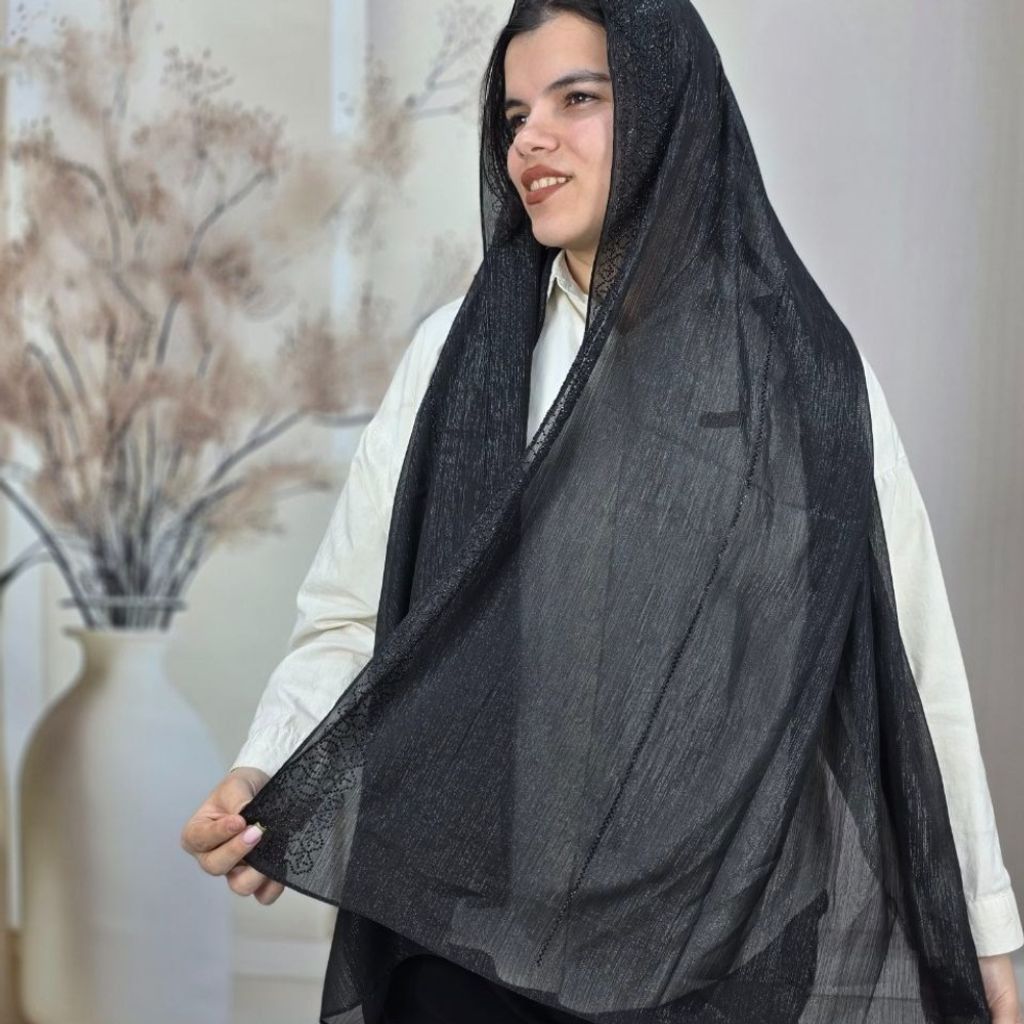 خرید آنلاین شال وارداتی مشکی نگین کوب مزونی