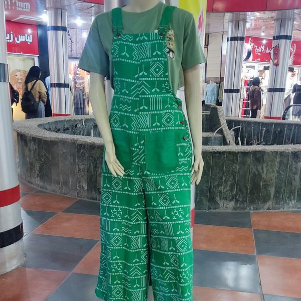 شلوار پیش بندی کتان زنانه