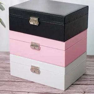 فروش اینترنتی جعبه جواهرات لوکس مستطیل دوطبقه درجه یک و کلید دار