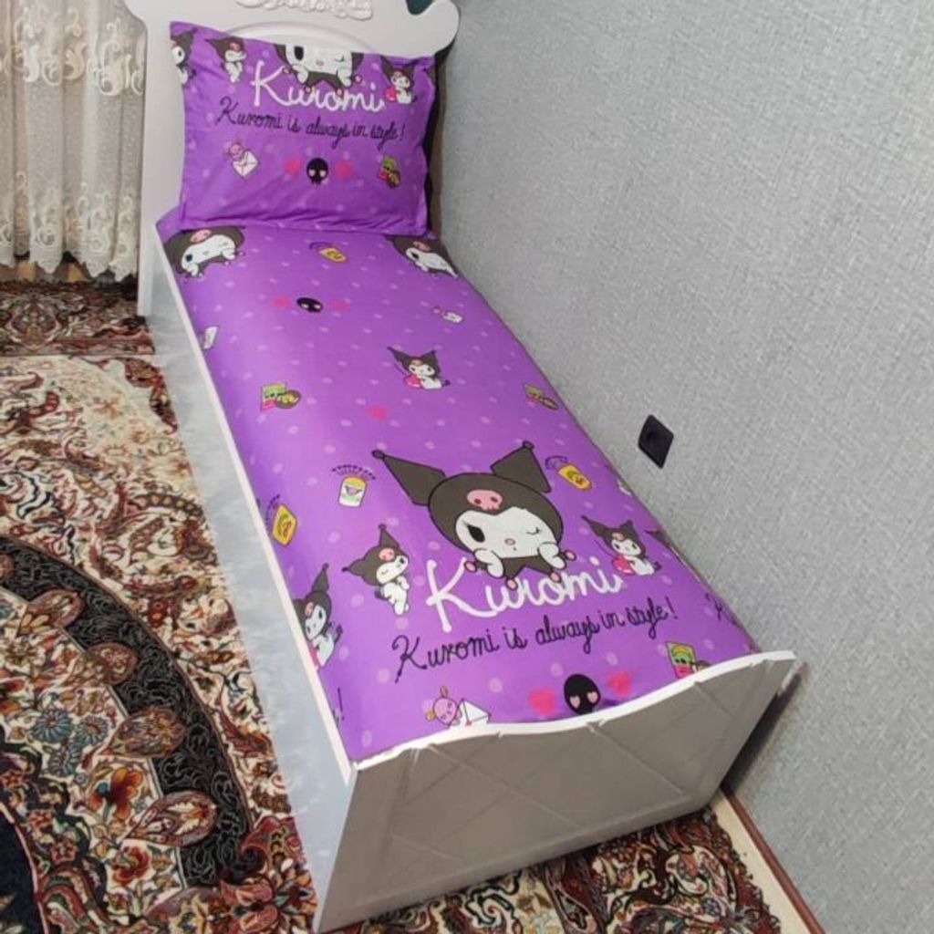 خرید اینترنتی روتختی یک نفره دخترانه کرومی بنفش روکش تشک یکنفره کورومی بنفش kuromi