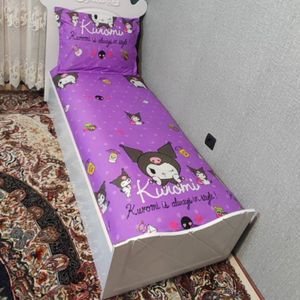 خرید اینترنتی روتختی یک نفره دخترانه کرومی بنفش روکش تشک یکنفره کورومی بنفش kuromi
