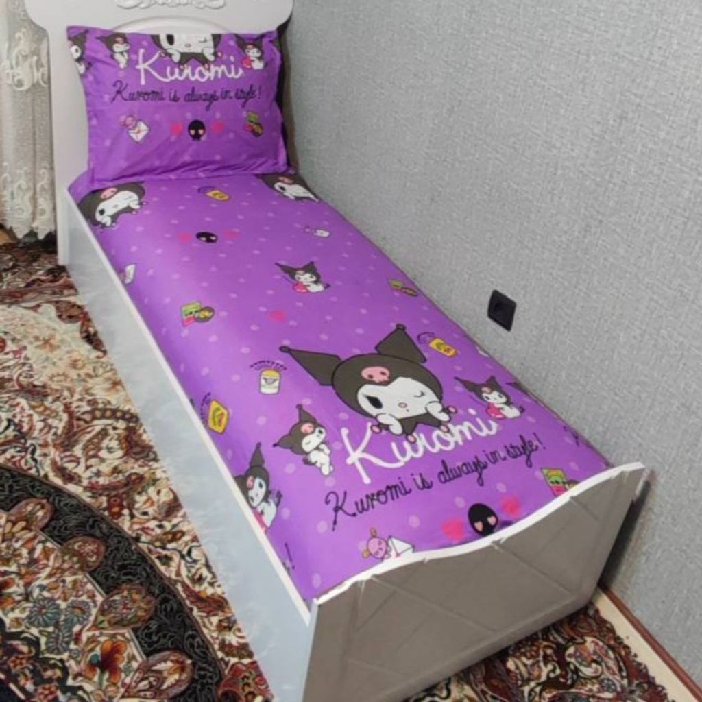 خرید اینترنتی روتختی یک نفره دخترانه کرومی بنفش روکش تشک یکنفره کورومی بنفش kuromi